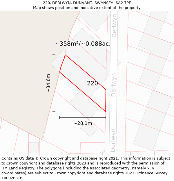 220, DERLWYN, DUNVANT, SWANSEA, SA2 7PE: Plot and title map