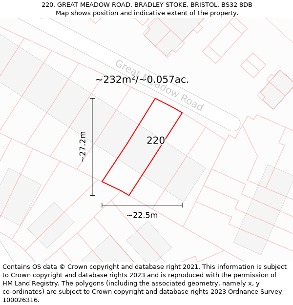 220, GREAT MEADOW ROAD, BRADLEY STOKE, BRISTOL, BS32 8DB: Plot and title map