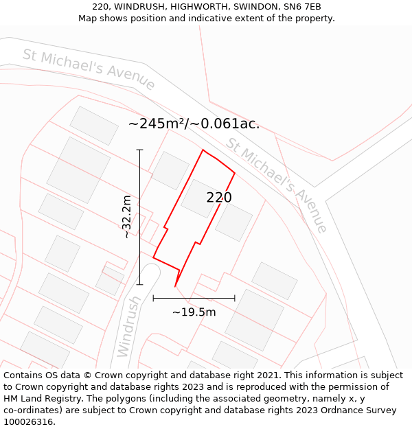 220, WINDRUSH, HIGHWORTH, SWINDON, SN6 7EB: Plot and title map