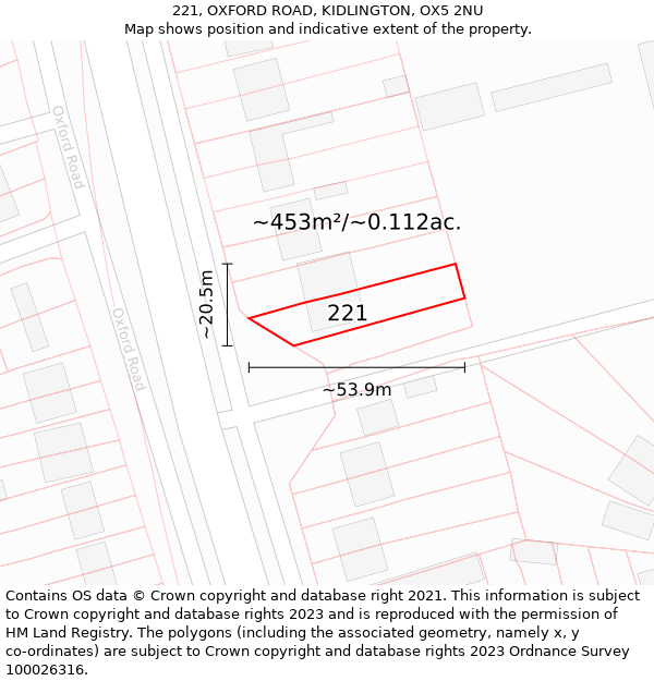 221, OXFORD ROAD, KIDLINGTON, OX5 2NU: Plot and title map