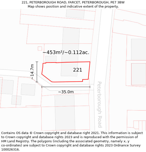 221, PETERBOROUGH ROAD, FARCET, PETERBOROUGH, PE7 3BW: Plot and title map