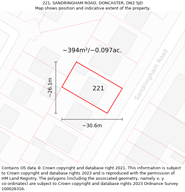 221, SANDRINGHAM ROAD, DONCASTER, DN2 5JD: Plot and title map