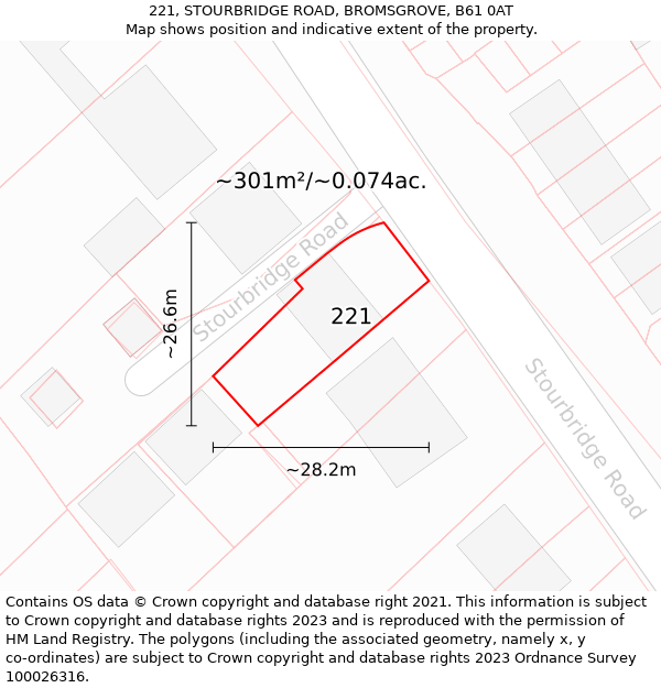 221, STOURBRIDGE ROAD, BROMSGROVE, B61 0AT: Plot and title map