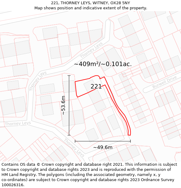 221, THORNEY LEYS, WITNEY, OX28 5NY: Plot and title map