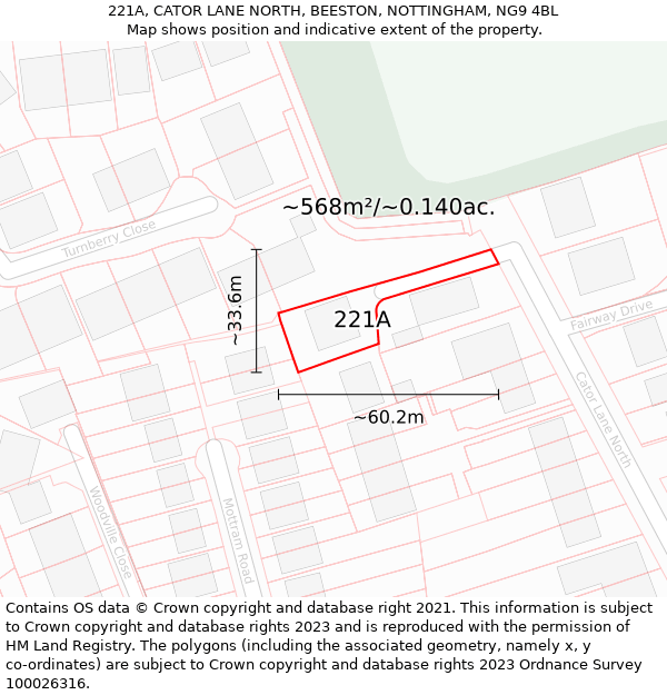 221A, CATOR LANE NORTH, BEESTON, NOTTINGHAM, NG9 4BL: Plot and title map