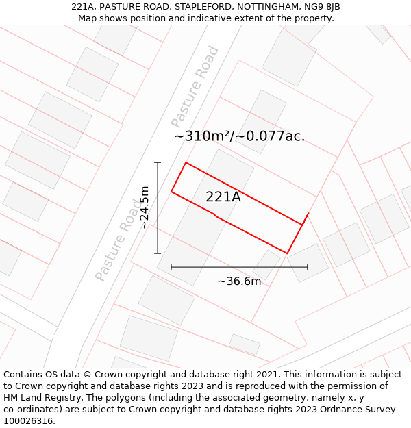 221A, PASTURE ROAD, STAPLEFORD, NOTTINGHAM, NG9 8JB: Plot and title map