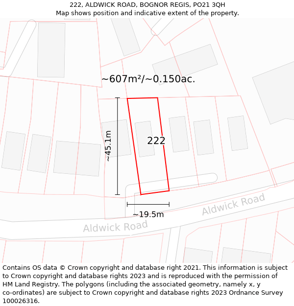 222, ALDWICK ROAD, BOGNOR REGIS, PO21 3QH: Plot and title map