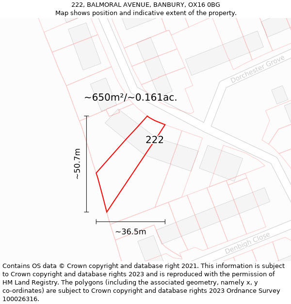 222, BALMORAL AVENUE, BANBURY, OX16 0BG: Plot and title map