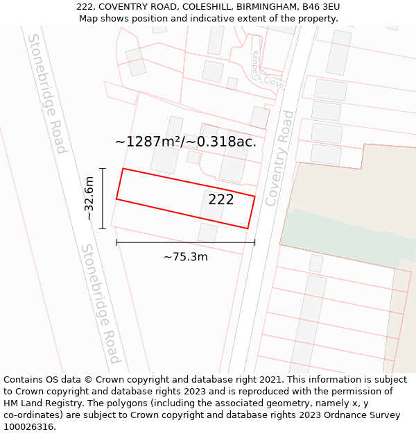 222, COVENTRY ROAD, COLESHILL, BIRMINGHAM, B46 3EU: Plot and title map