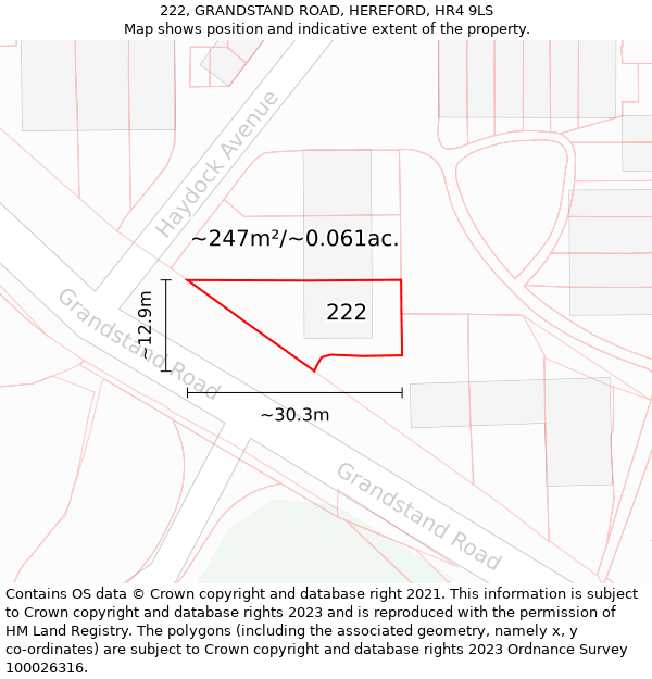 222, GRANDSTAND ROAD, HEREFORD, HR4 9LS: Plot and title map
