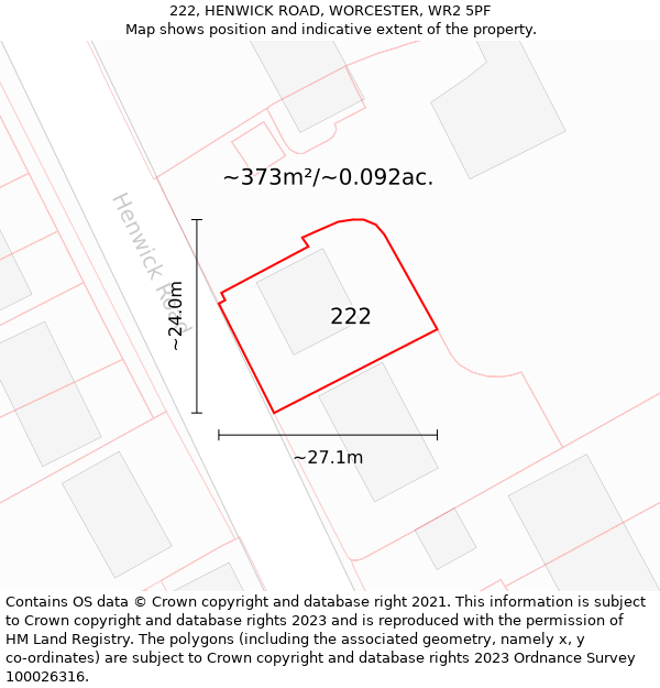222, HENWICK ROAD, WORCESTER, WR2 5PF: Plot and title map