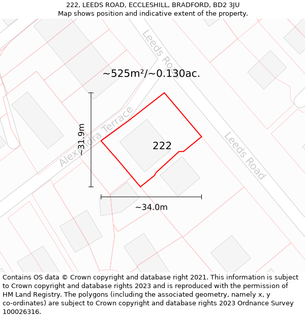 222, LEEDS ROAD, ECCLESHILL, BRADFORD, BD2 3JU: Plot and title map