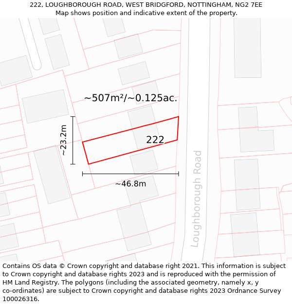 222, LOUGHBOROUGH ROAD, WEST BRIDGFORD, NOTTINGHAM, NG2 7EE: Plot and title map