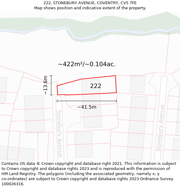 222, STONEBURY AVENUE, COVENTRY, CV5 7FE: Plot and title map