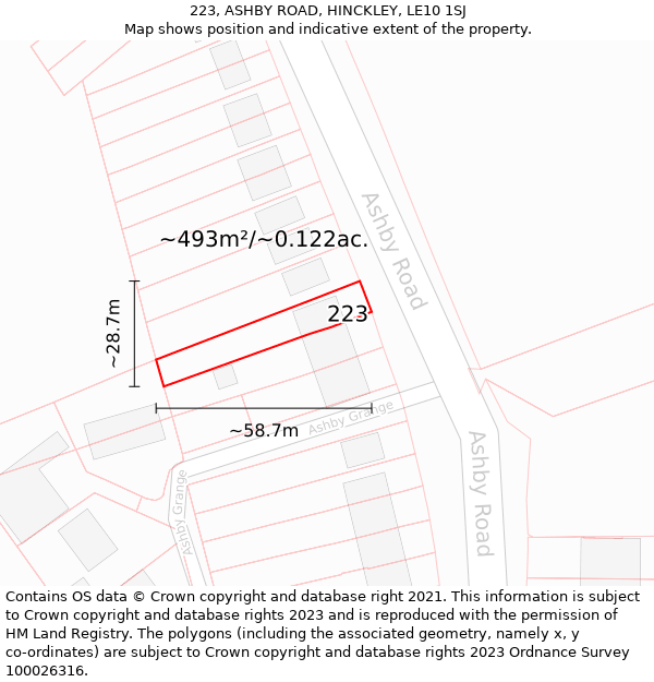 223, ASHBY ROAD, HINCKLEY, LE10 1SJ: Plot and title map