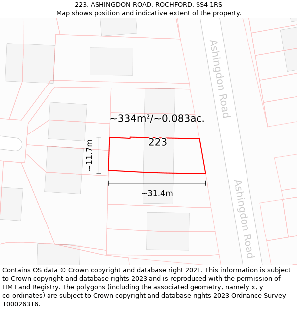 223, ASHINGDON ROAD, ROCHFORD, SS4 1RS: Plot and title map