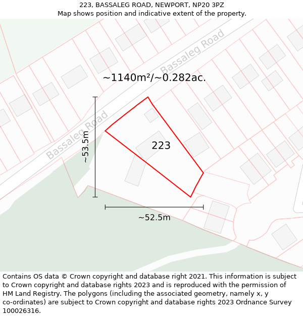 223, BASSALEG ROAD, NEWPORT, NP20 3PZ: Plot and title map