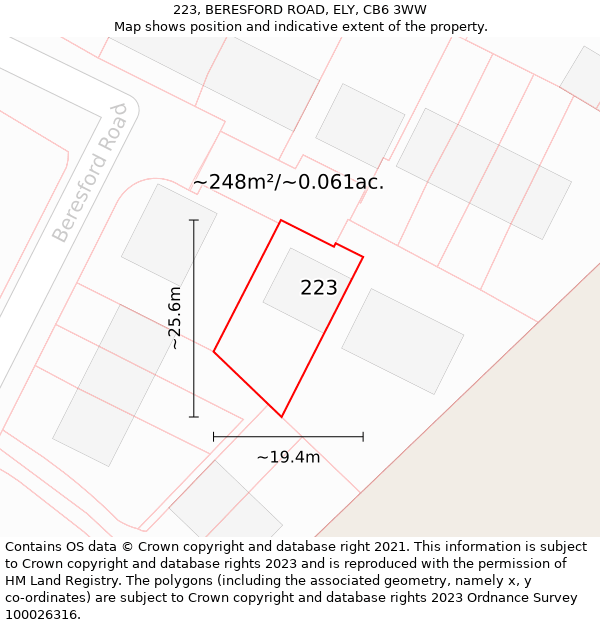 223, BERESFORD ROAD, ELY, CB6 3WW: Plot and title map