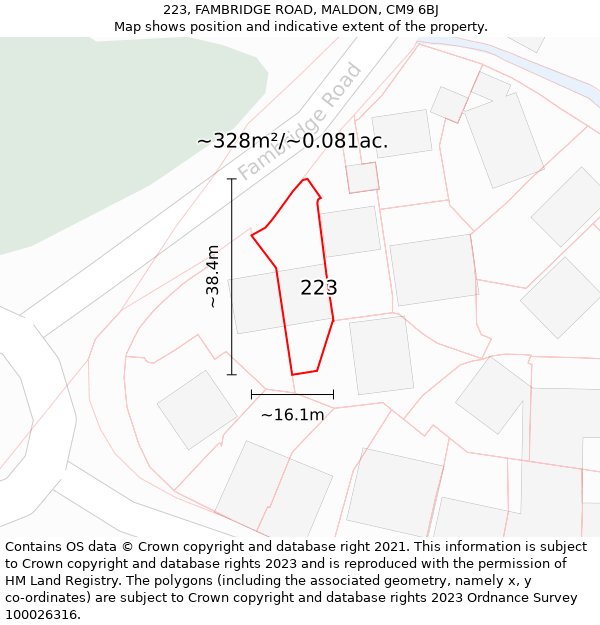 223, FAMBRIDGE ROAD, MALDON, CM9 6BJ: Plot and title map