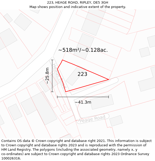 223, HEAGE ROAD, RIPLEY, DE5 3GH: Plot and title map