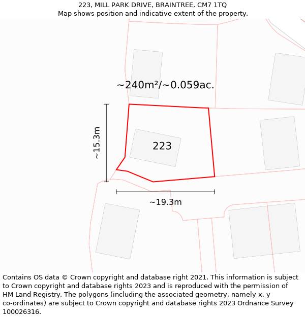 223, MILL PARK DRIVE, BRAINTREE, CM7 1TQ: Plot and title map