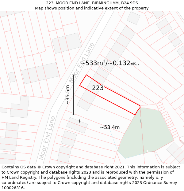 223, MOOR END LANE, BIRMINGHAM, B24 9DS: Plot and title map