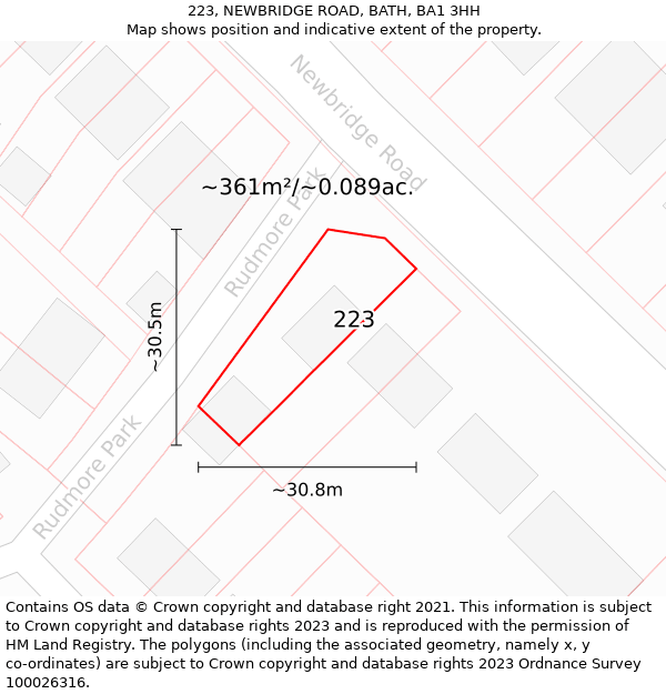 223, NEWBRIDGE ROAD, BATH, BA1 3HH: Plot and title map