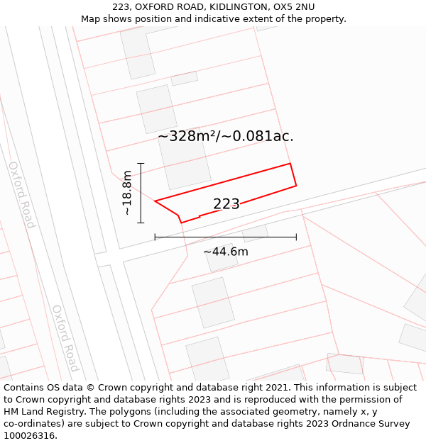 223, OXFORD ROAD, KIDLINGTON, OX5 2NU: Plot and title map