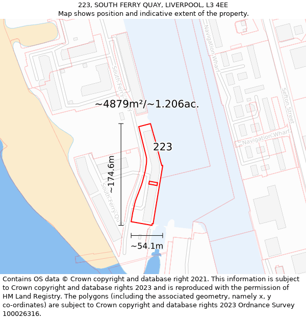 223, SOUTH FERRY QUAY, LIVERPOOL, L3 4EE: Plot and title map