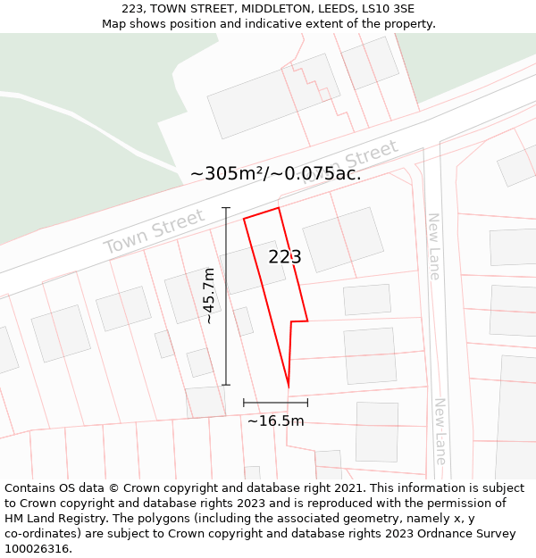 223, TOWN STREET, MIDDLETON, LEEDS, LS10 3SE: Plot and title map