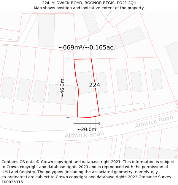 224, ALDWICK ROAD, BOGNOR REGIS, PO21 3QH: Plot and title map