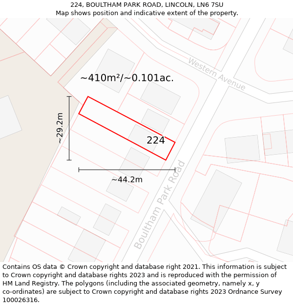 224, BOULTHAM PARK ROAD, LINCOLN, LN6 7SU: Plot and title map