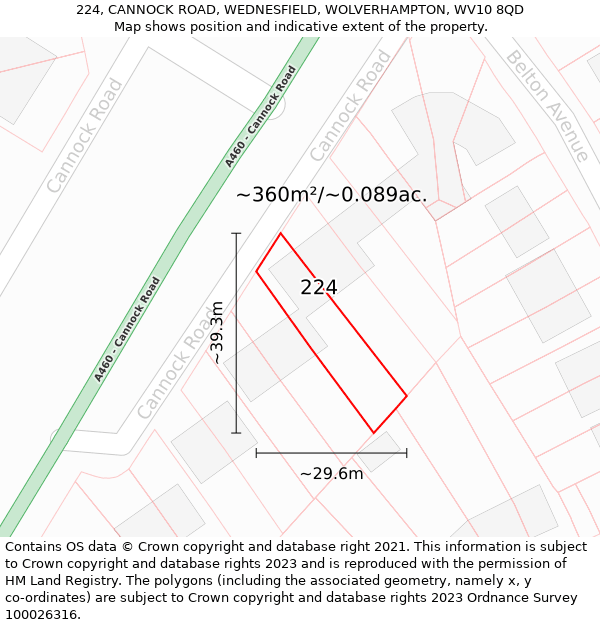 224, CANNOCK ROAD, WEDNESFIELD, WOLVERHAMPTON, WV10 8QD: Plot and title map