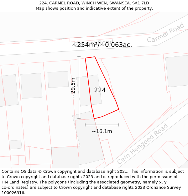 224, CARMEL ROAD, WINCH WEN, SWANSEA, SA1 7LD: Plot and title map