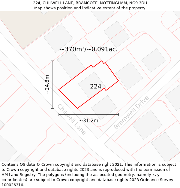 224, CHILWELL LANE, BRAMCOTE, NOTTINGHAM, NG9 3DU: Plot and title map