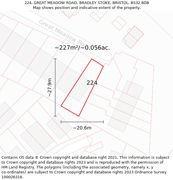 224, GREAT MEADOW ROAD, BRADLEY STOKE, BRISTOL, BS32 8DB: Plot and title map