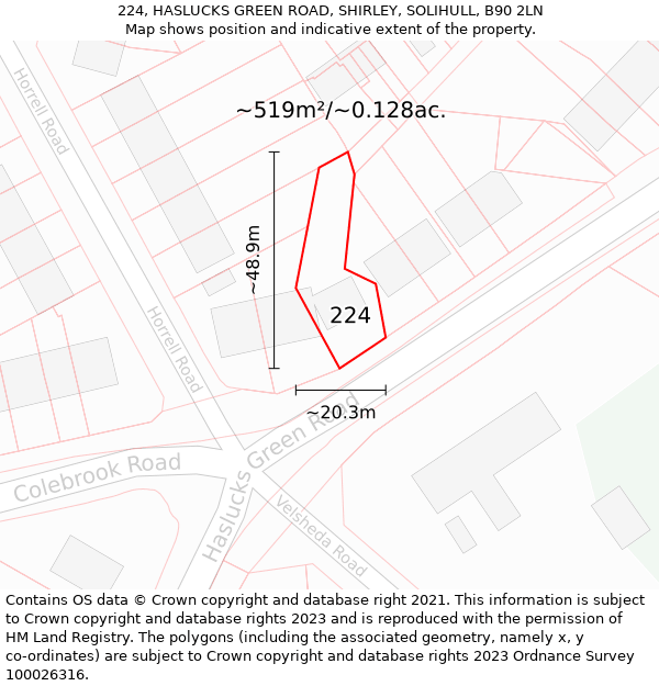 224, HASLUCKS GREEN ROAD, SHIRLEY, SOLIHULL, B90 2LN: Plot and title map