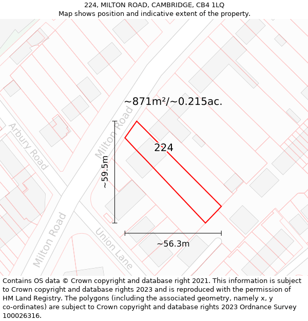 224, MILTON ROAD, CAMBRIDGE, CB4 1LQ: Plot and title map