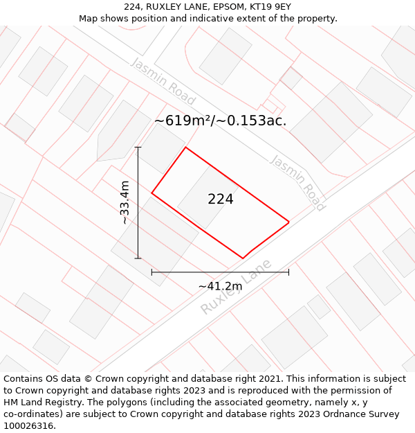 224, RUXLEY LANE, EPSOM, KT19 9EY: Plot and title map