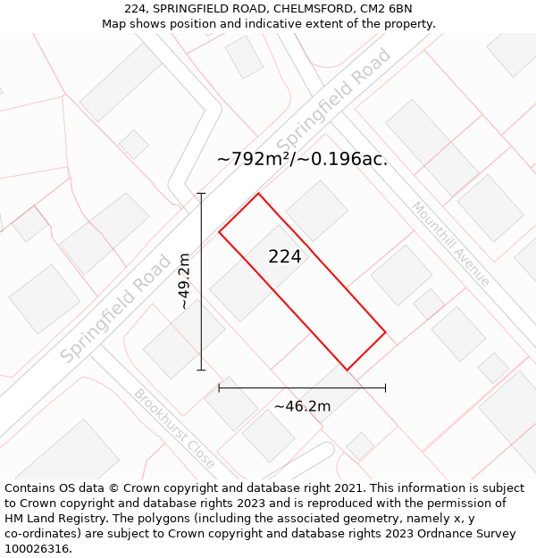 224, SPRINGFIELD ROAD, CHELMSFORD, CM2 6BN: Plot and title map