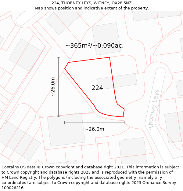 224, THORNEY LEYS, WITNEY, OX28 5NZ: Plot and title map