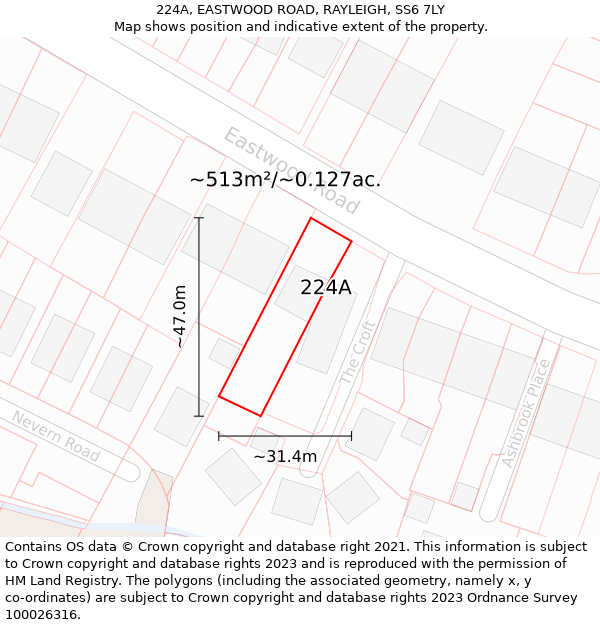 224A, EASTWOOD ROAD, RAYLEIGH, SS6 7LY: Plot and title map