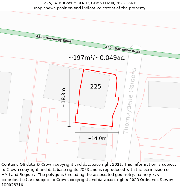 225, BARROWBY ROAD, GRANTHAM, NG31 8NP: Plot and title map