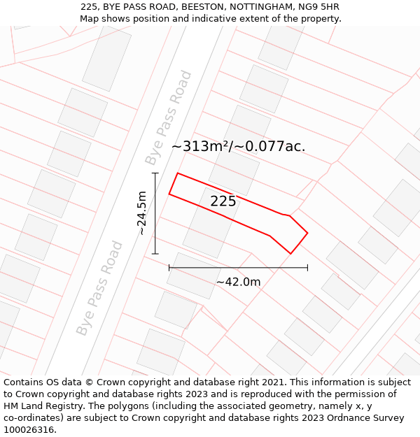 225, BYE PASS ROAD, BEESTON, NOTTINGHAM, NG9 5HR: Plot and title map