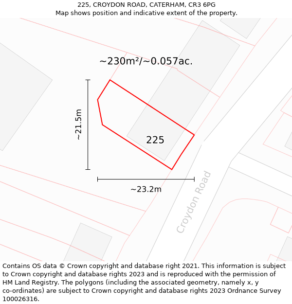 225, CROYDON ROAD, CATERHAM, CR3 6PG: Plot and title map