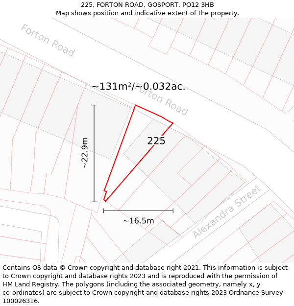 225, FORTON ROAD, GOSPORT, PO12 3HB: Plot and title map