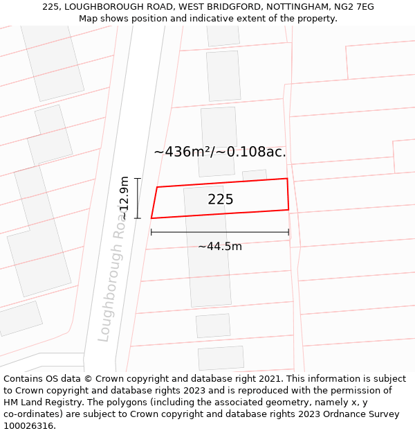 225, LOUGHBOROUGH ROAD, WEST BRIDGFORD, NOTTINGHAM, NG2 7EG: Plot and title map