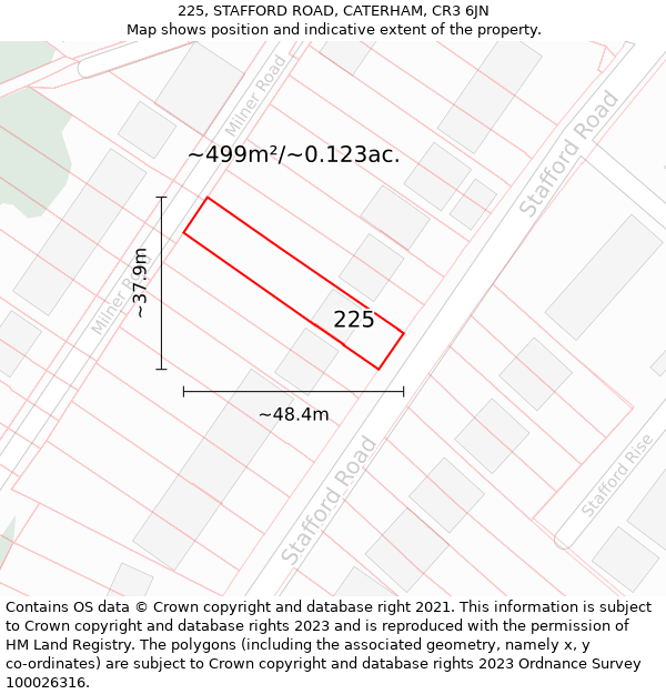 225, STAFFORD ROAD, CATERHAM, CR3 6JN: Plot and title map