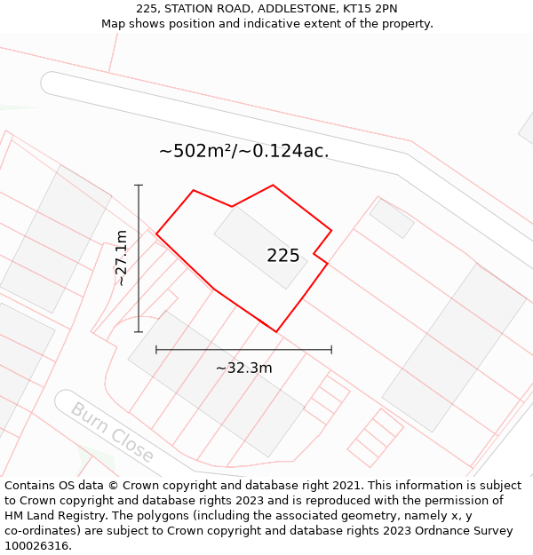 225, STATION ROAD, ADDLESTONE, KT15 2PN: Plot and title map