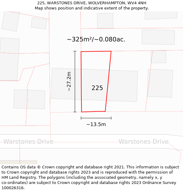 225, WARSTONES DRIVE, WOLVERHAMPTON, WV4 4NH: Plot and title map